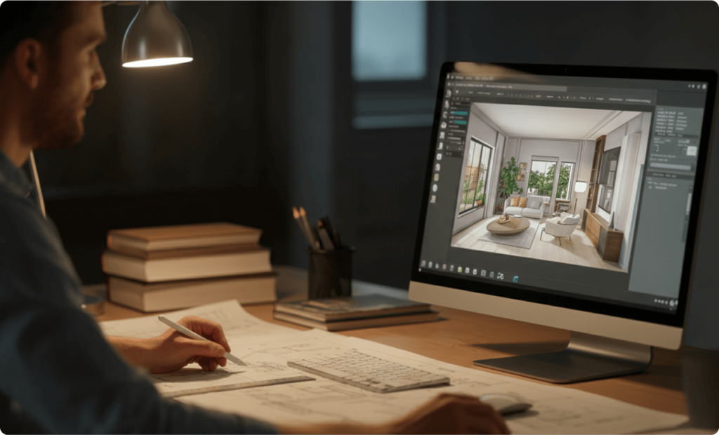 Preview 3D: Enhancing project visualization with 3D Viewer MAX 4 An architect adjusting a 3D model on a desktop workstation