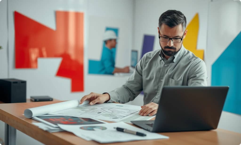 Preview 3D: Enhancing project visualization with 3D Viewer MAX 3 Construction manager analyzing a project on a laptop