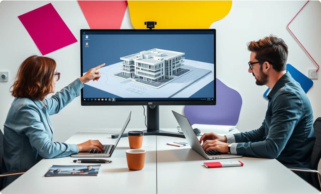 Preview 3D: Enhancing project visualization with 3D Viewer MAX 1 Team collaboration with a 3D project on a shared screen