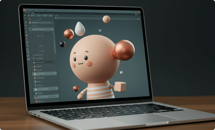 Montagem de cena 3D com ferramentas de arrastar e soltar