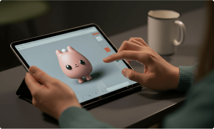 Interação prática com modelo 3D no tablet