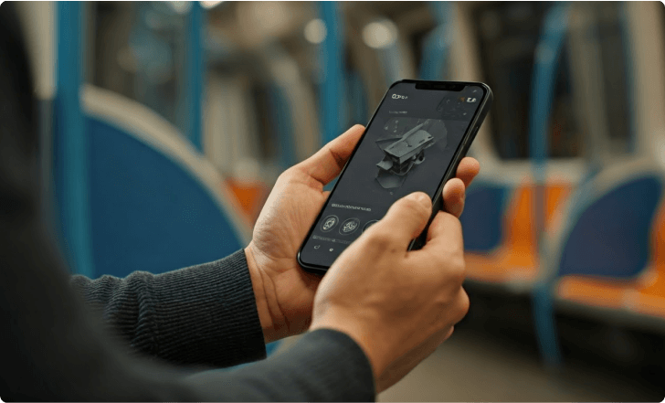 Revisão de modelo 3D no celular durante o trajeto
